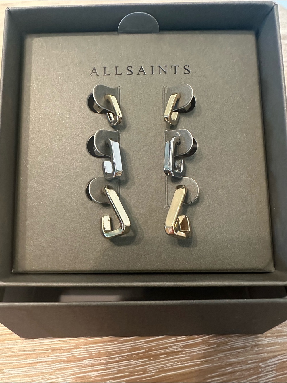 AllSaints Two-Tone Geometric Drop Earrings - Gold & Silver